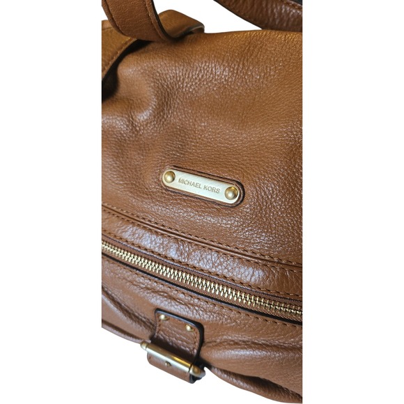 Michael Kors Tan Pebbled Leather Multi Pocket Satchel Shoulder Bag Gold Hardware - Picture 2 of 10